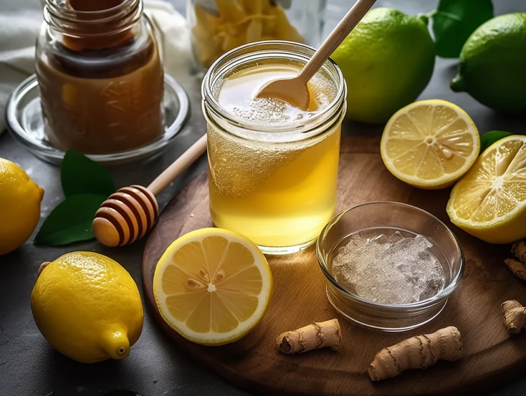 Stirring lemon and honey into warm water