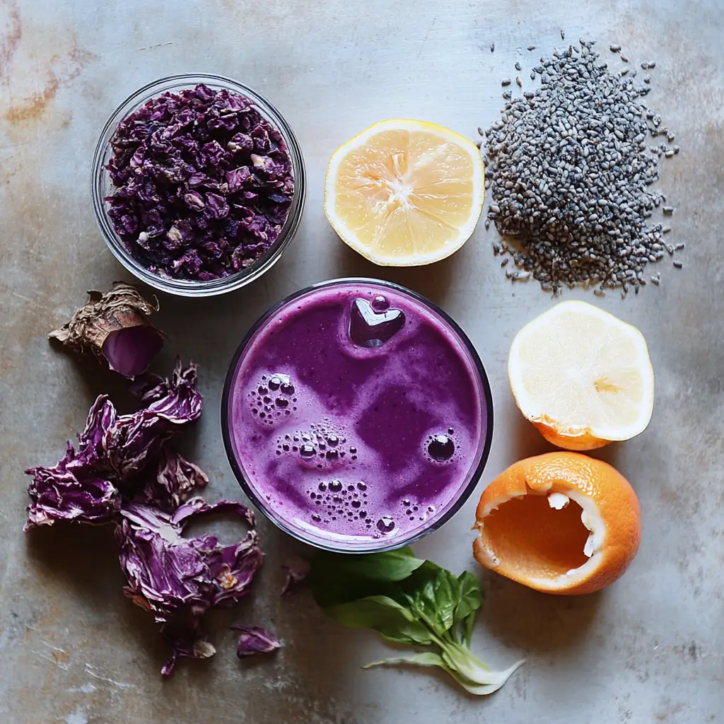 Served purple peel recipe in glass