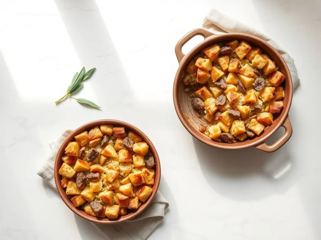 Delicious Apple and Sausage Stuffing Bake Thanksgiving side dish