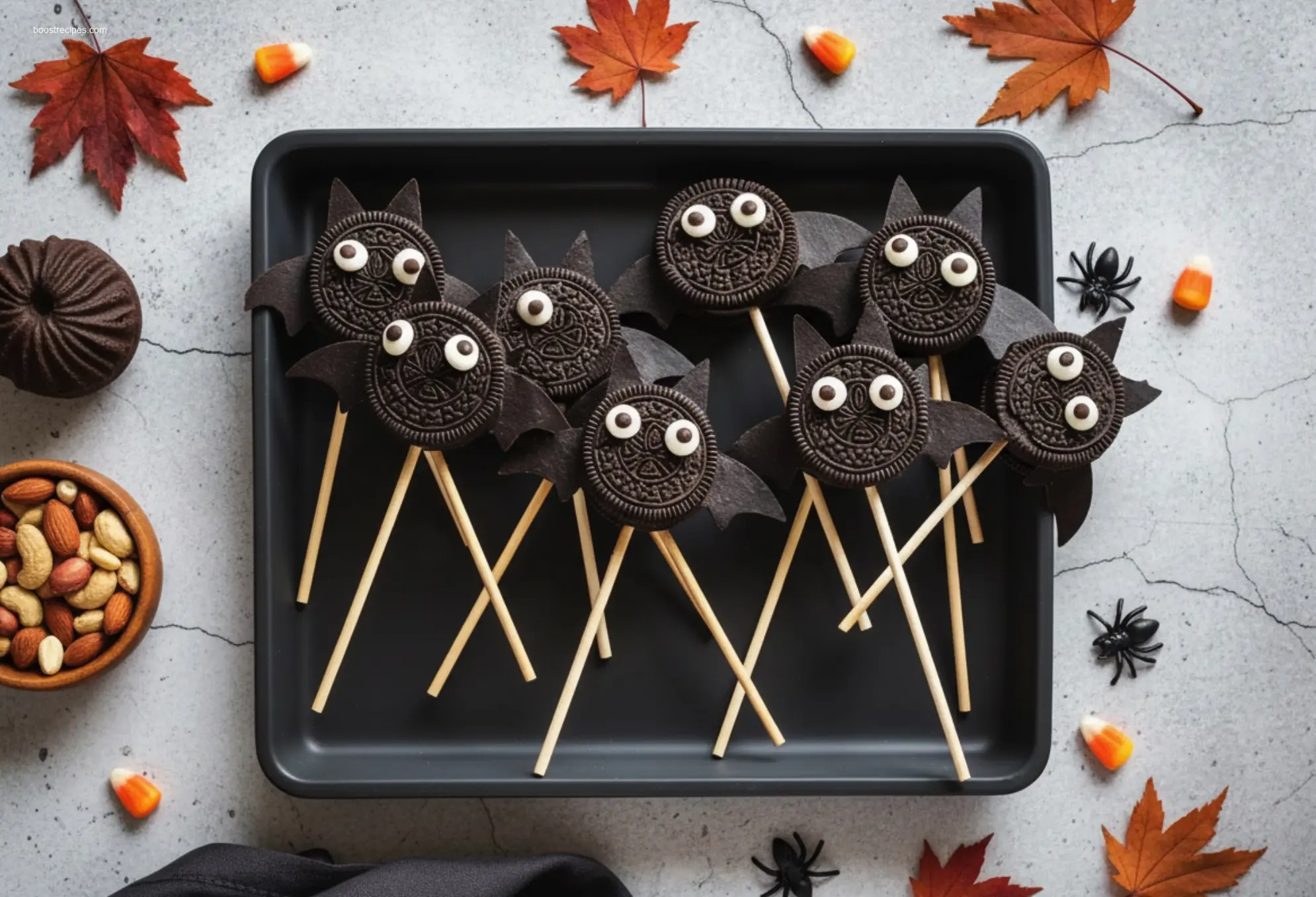 Close up of a Bat Oreo Pop on a plate