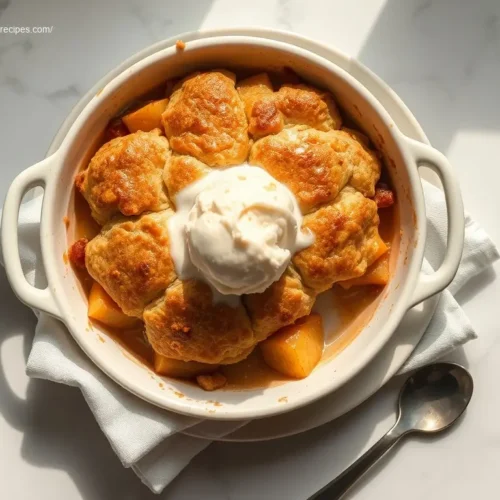Delicious Brown Sugar Apple Cobbler with melting ice cream