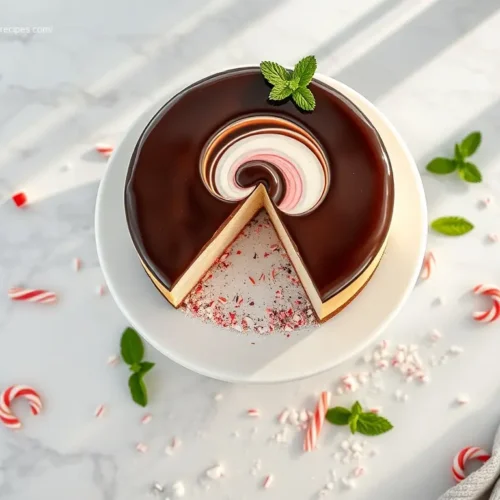 Delicious Candy Cane Cheesecake with Chocolate Ganache dessert