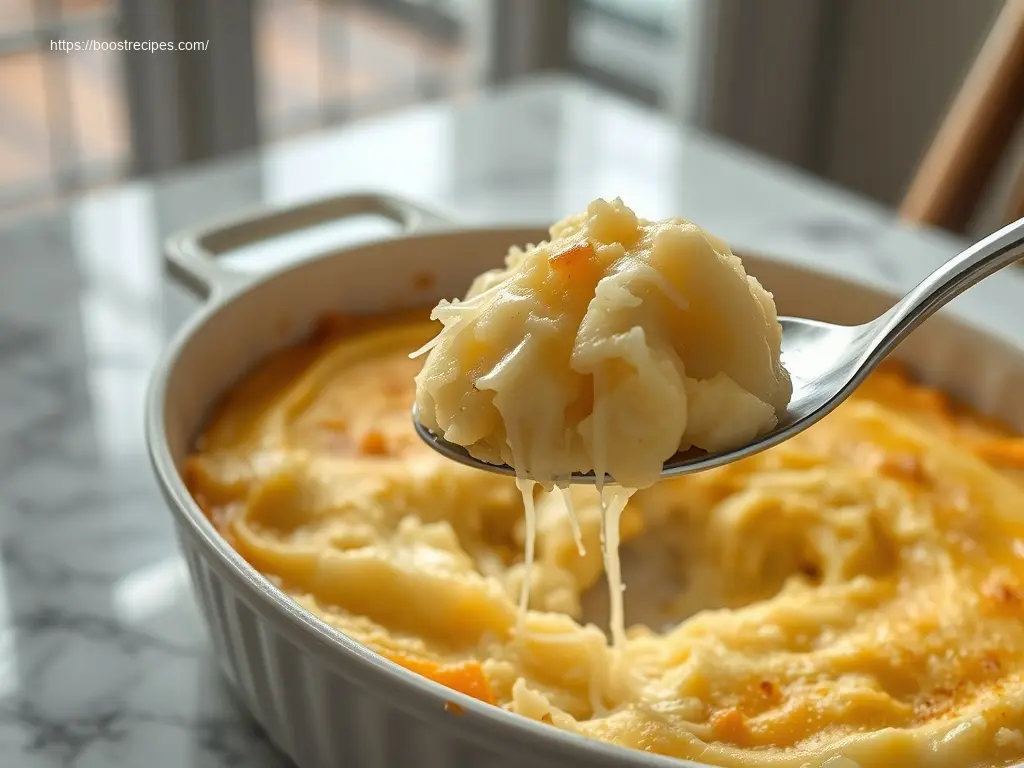 Delicious Cheesy Mashed Potato Bake with golden crust