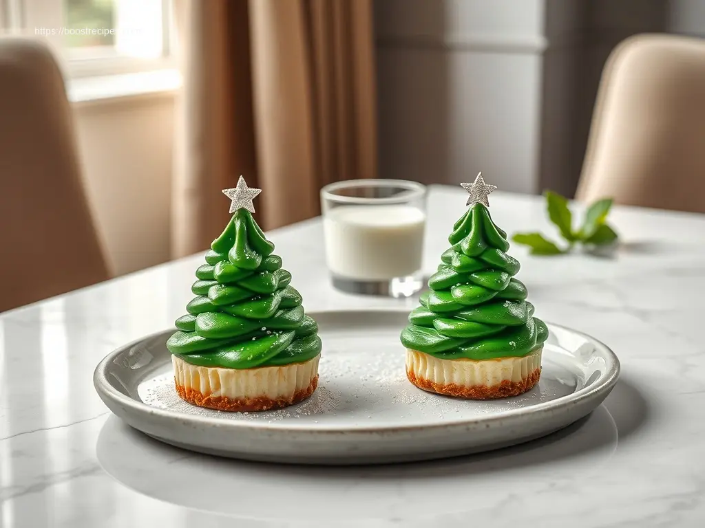Christmas Tree Shaped Cheesecake Bites with festive garnishes