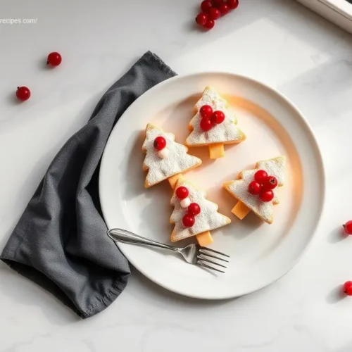 Christmas Tree Shaped Cheesecake Bites with festive garnishes