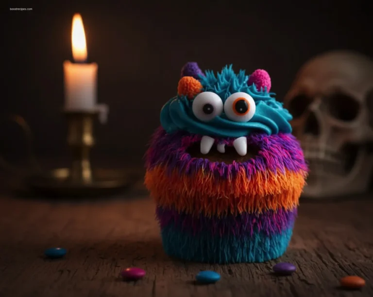 Final touch on a colorful DIY Monster Cupcake step-by-step