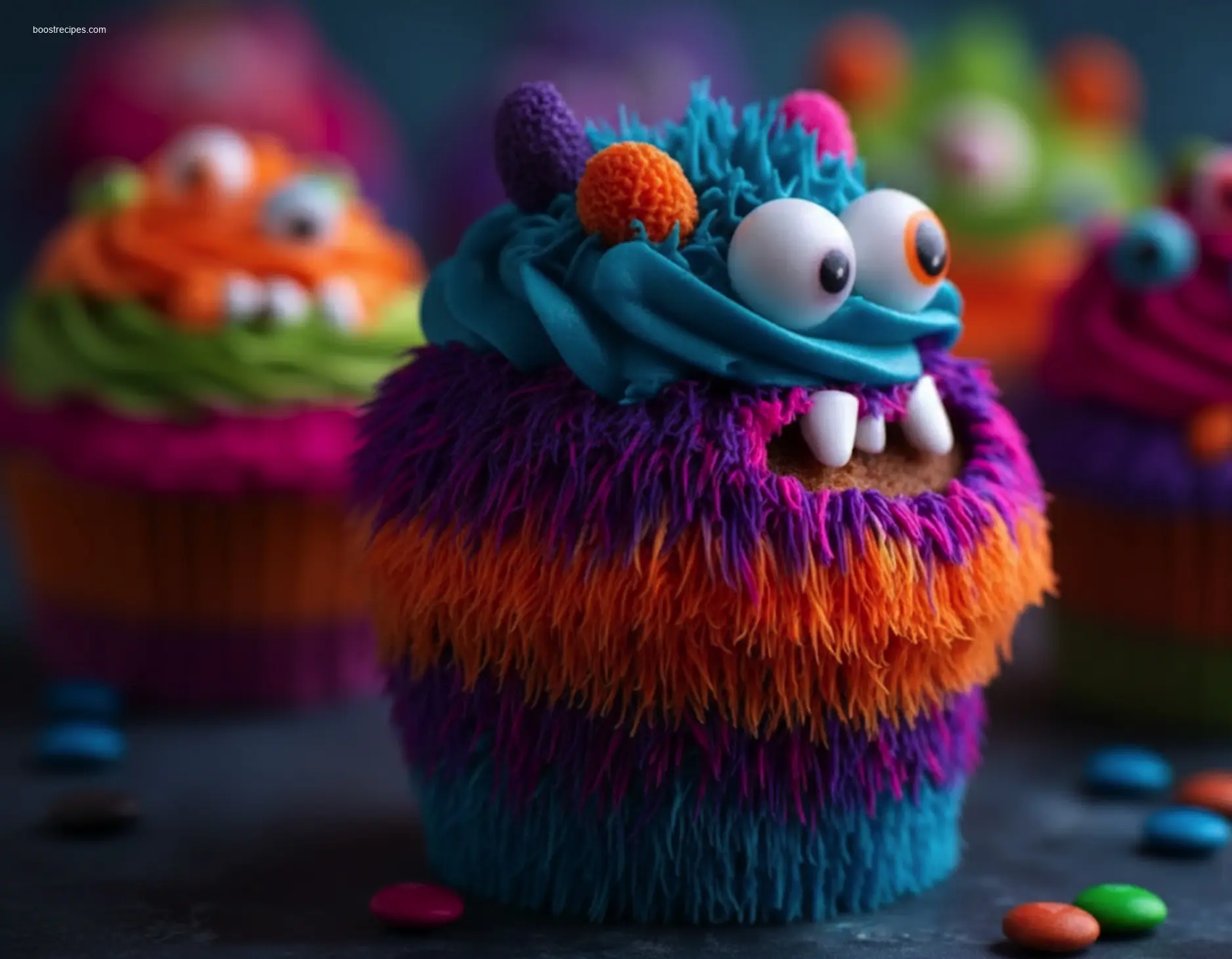 Colorful Monster Cupcakes with unique designs for parties
