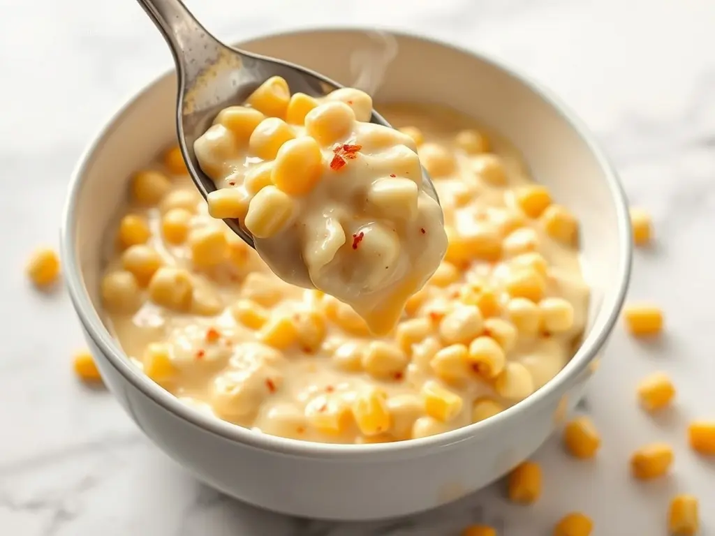 Delicious Crockpot Creamed Corn with Cream Cheese in a bowl