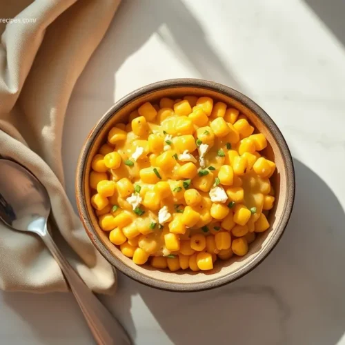 Delicious Crockpot Creamed Corn with Cream Cheese in a bowl