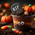 Delicious Graveyard Pudding Cookie Cups in ceramic ramekins