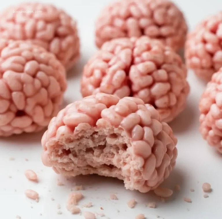 Gooey Marshmallow Rice Krispies Halloween Brain being lifted