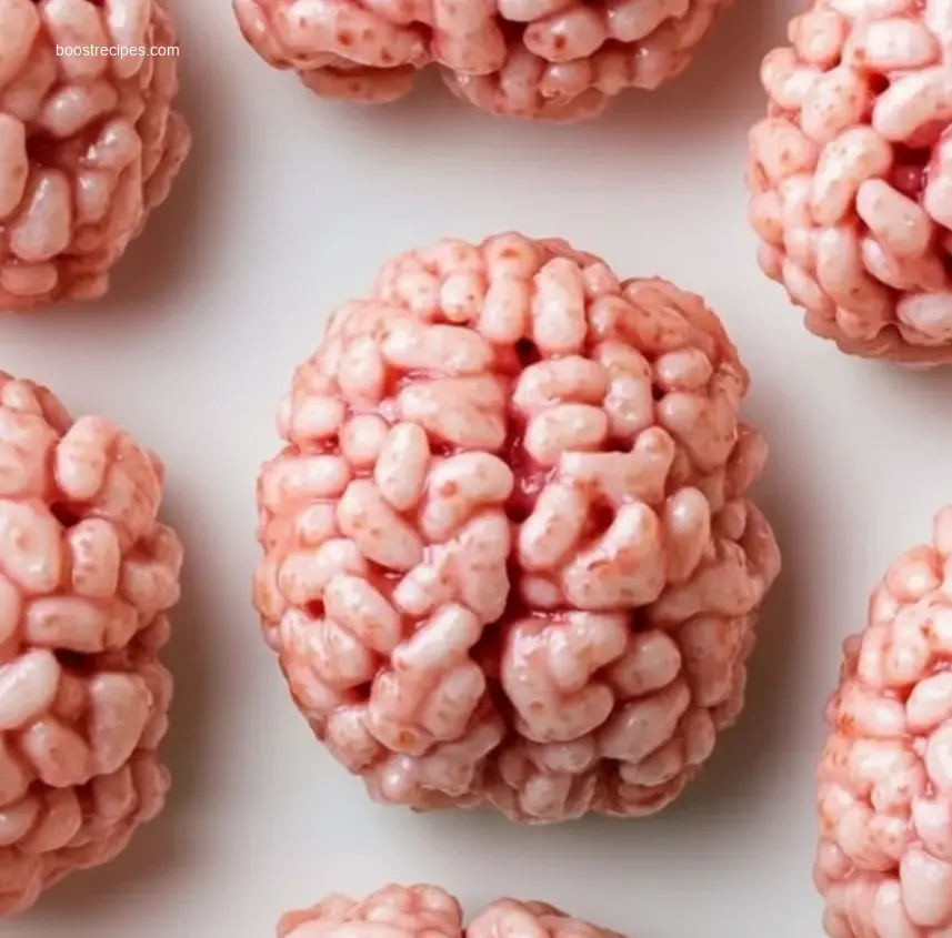 Spooky Marshmallow Rice Krispies Halloween Brains on a white marble table