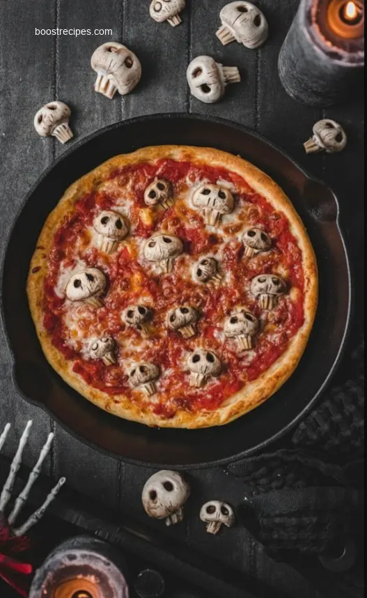 Delicious Halloween Ghost Pizza with mozzarella ghosts