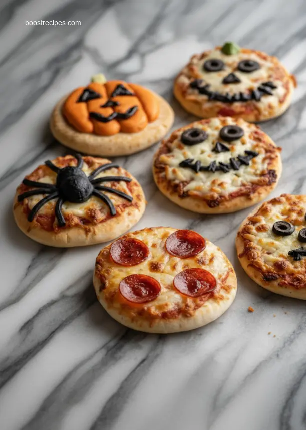 Slicing into a Halloween Mini Pizza with melted cheese