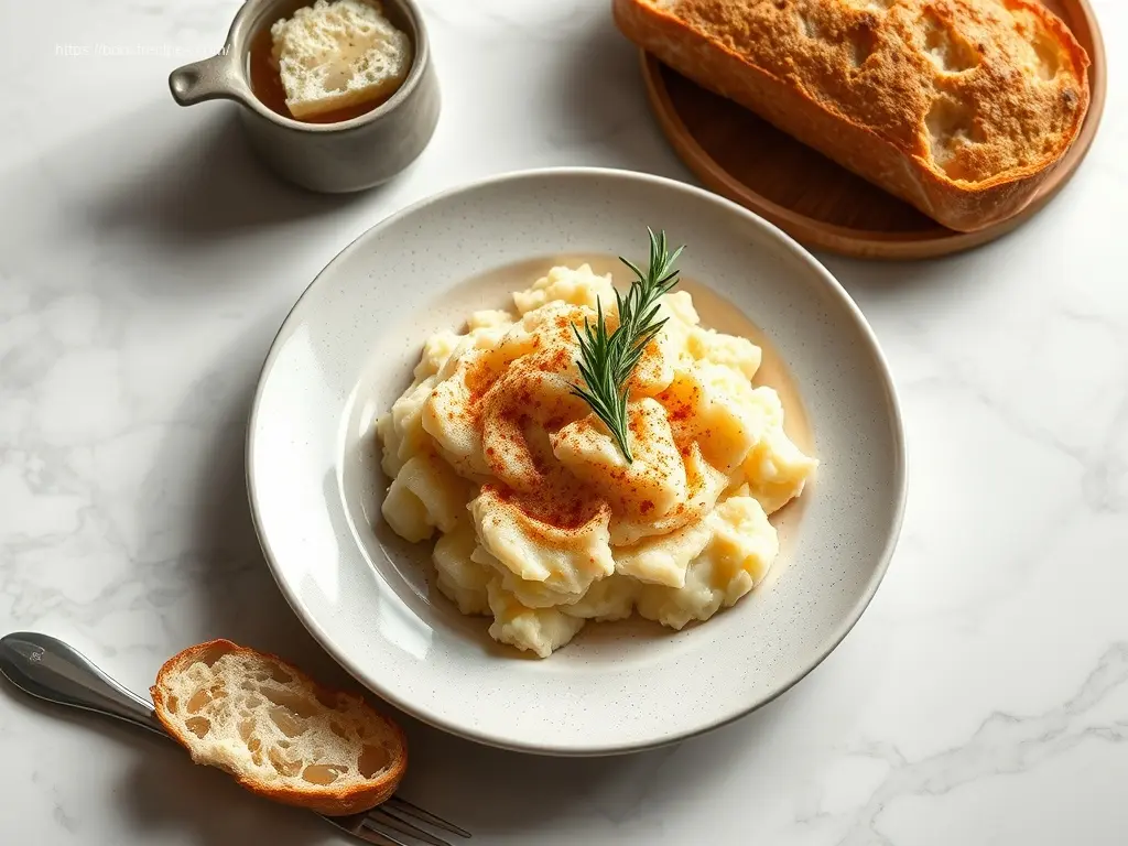 Delicious Healthy Garlic Cauliflower Mashed Potatoes flat lay