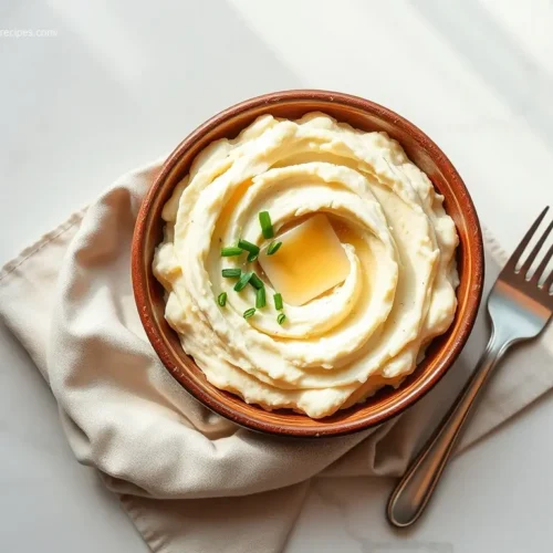 Delicious Healthy Garlic Cauliflower Mashed Potatoes flat lay