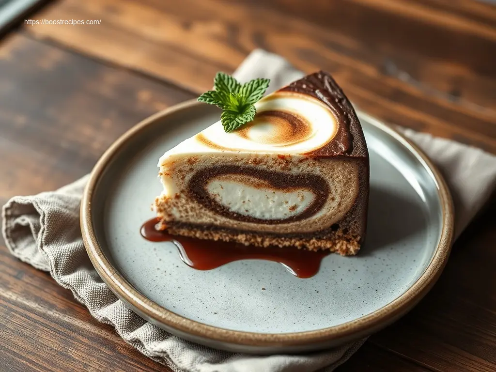 Hot Cocoa Cheesecake with Marshmallow Swirl perfect for Thanksgiving Desserts