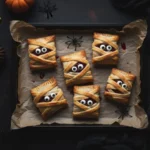 Delicious Mummy Cherry Pies on a white marble table