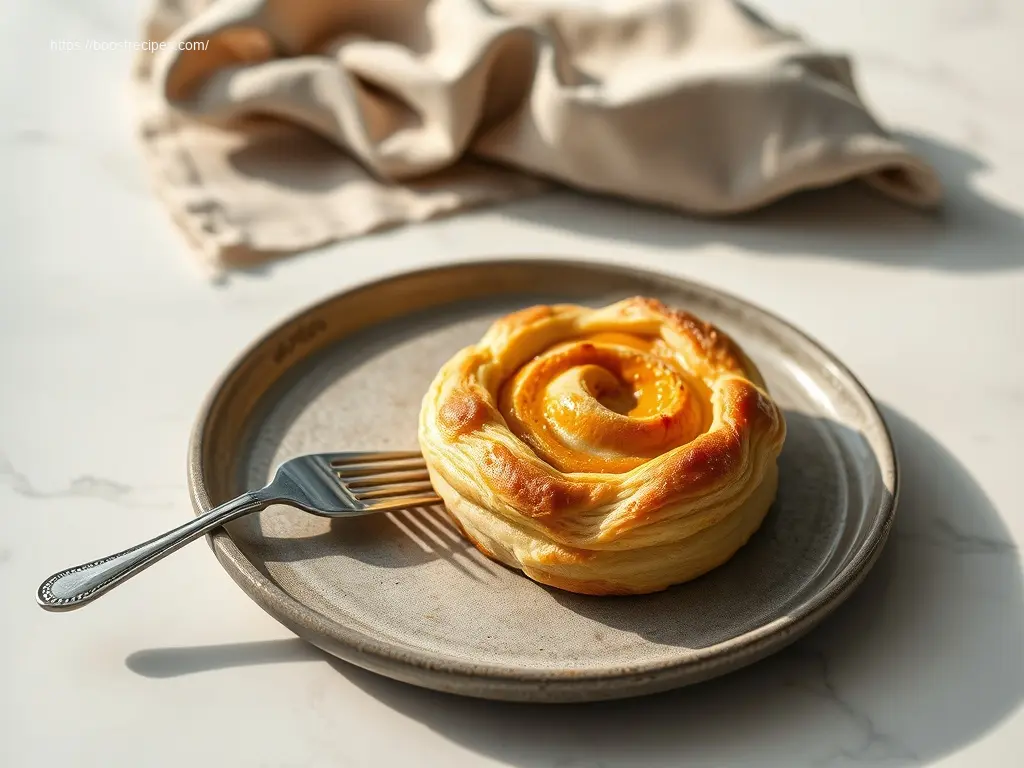 Delicious Pumpkin Cream Cheese Danish flat lay on marble