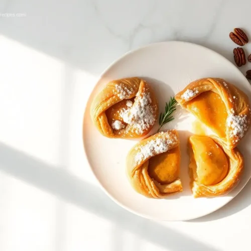 Delicious Pumpkin Cream Cheese Danish flat lay on marble