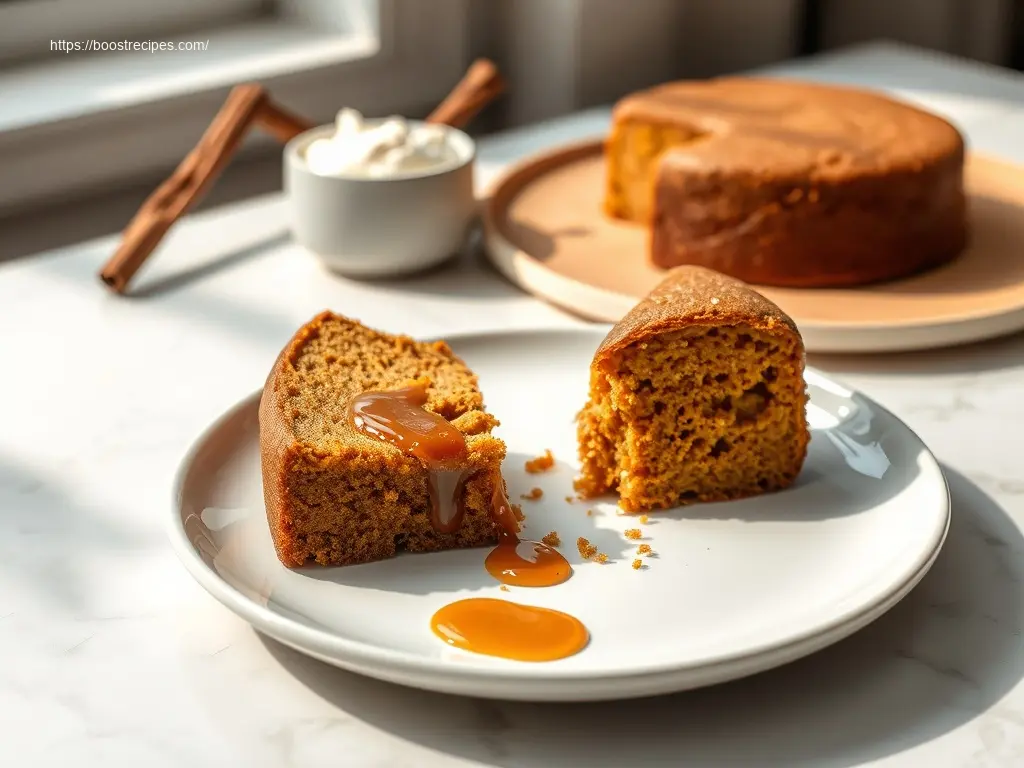 Delicious 3-Ingredient Pumpkin Spice Cake dusted with powdered sugar