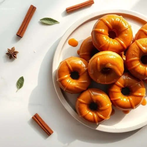 Delicious pumpkin spice brioche donuts with sweet maple glaze