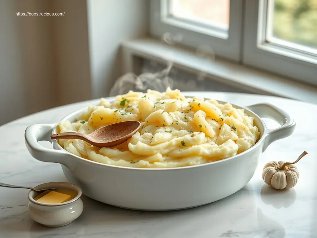 Delicious Roasted Garlic Herb Mashed Potatoes in a bowl