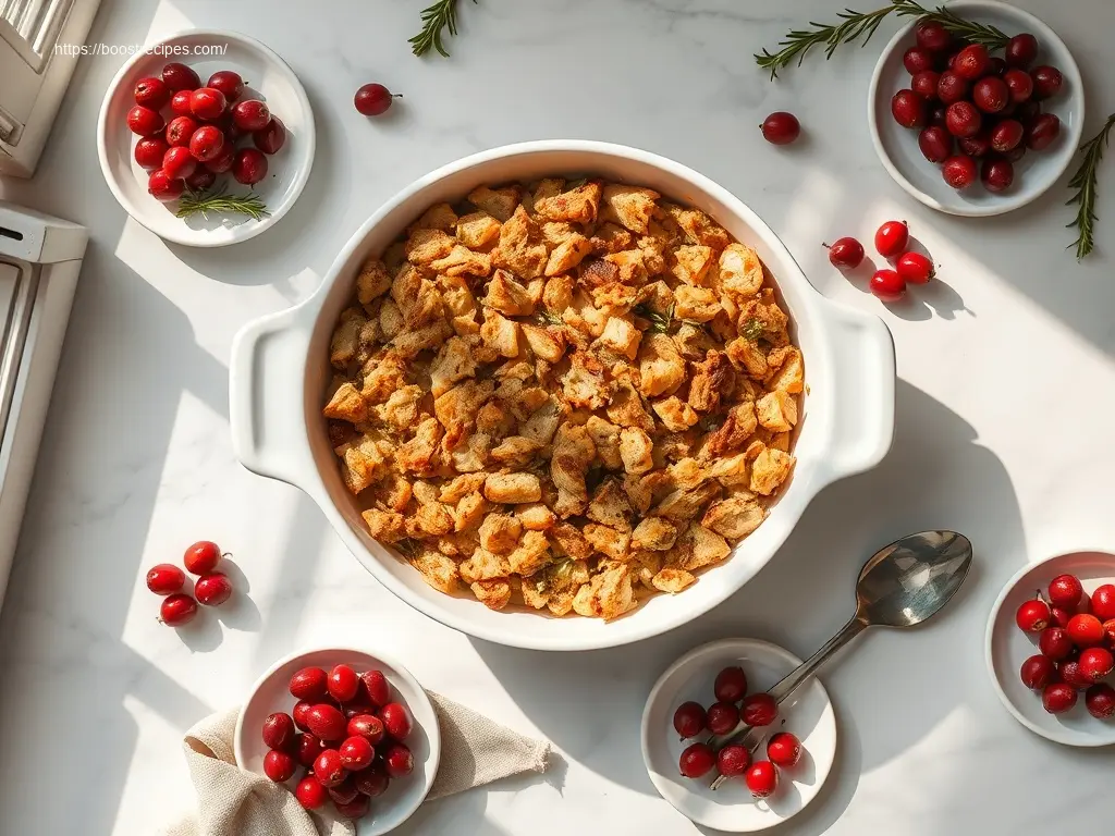 Delicious Savory Turkey and Herb Stuffing, perfect for holidays