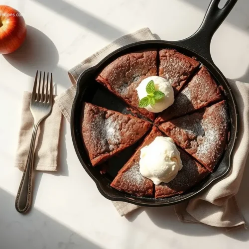 Skillet Apple Pie Brownies with melting ice cream