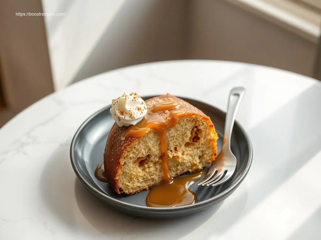 Delicious spiced apple bundt cake on a white marble table