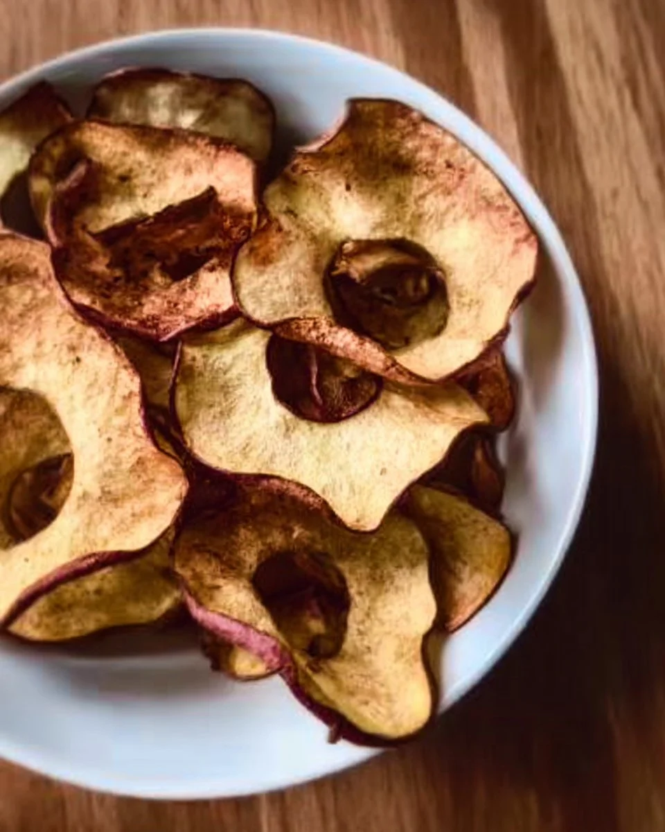 Crispy air fryer apple chips ready to enjoy as a healthy snack
