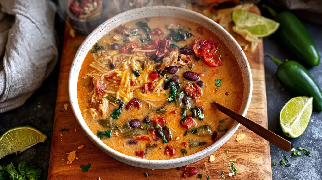 Various hearty crockpot soup recipes served in rustic bowls.