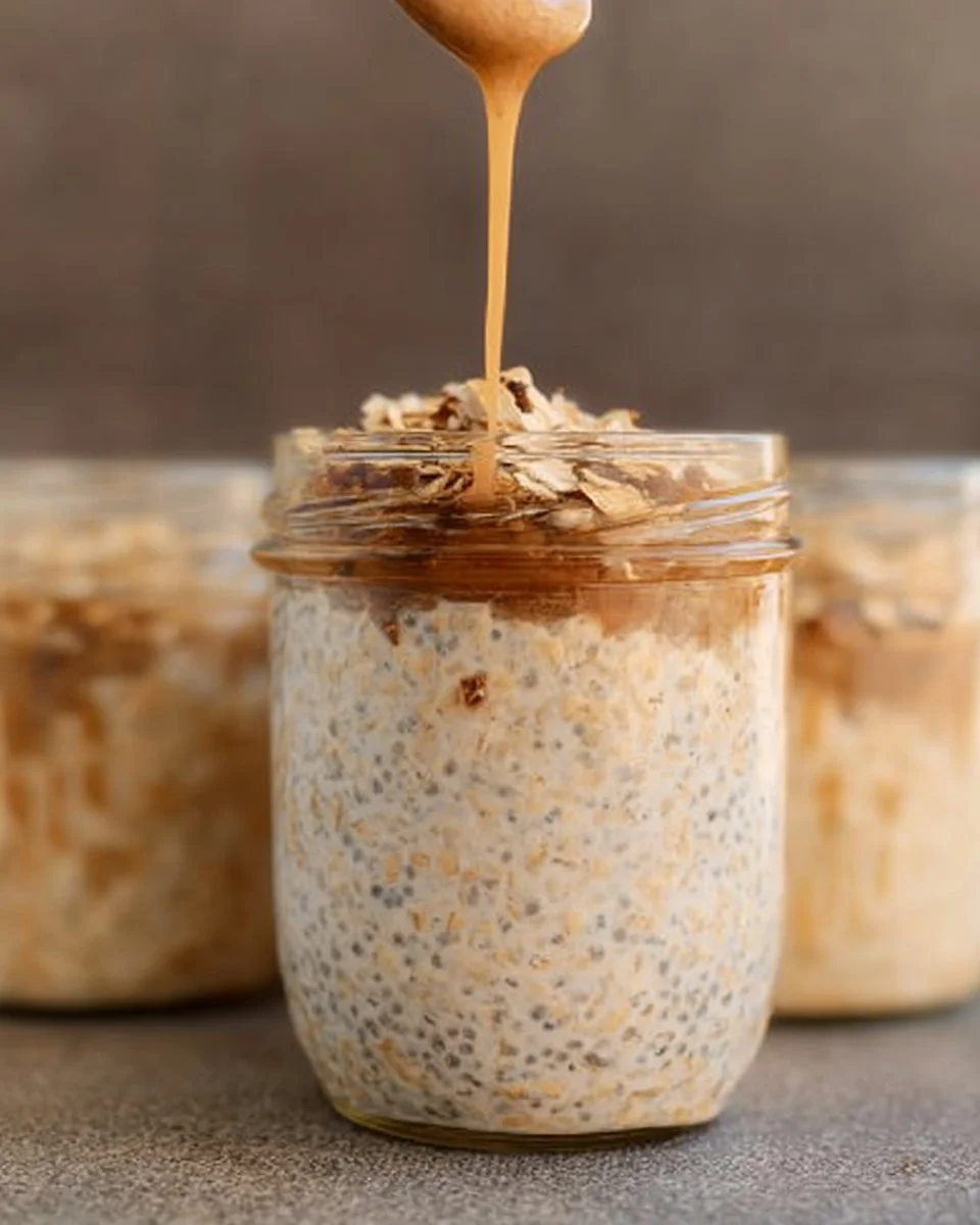 Bowl of Brown Sugar Overnight Oats topped with fresh fruit and nuts