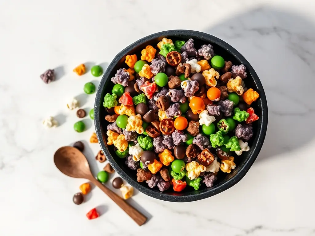 Delicious Cauldron Popcorn Mix ready for your party