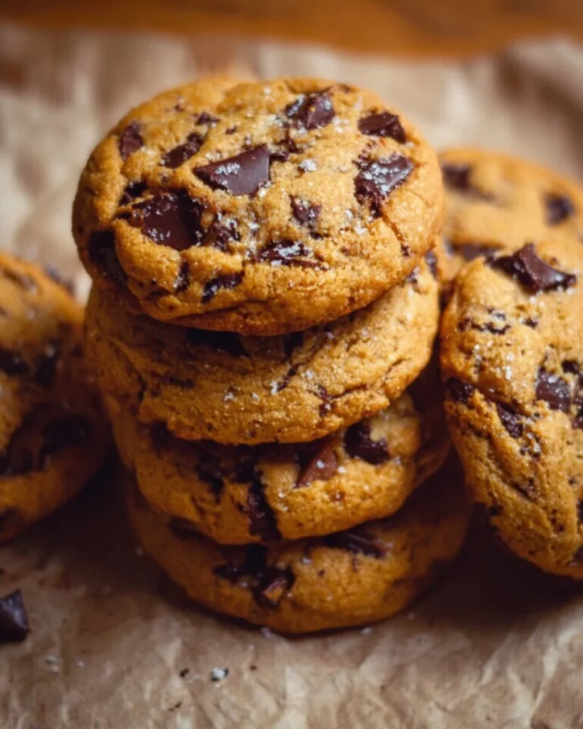 Freshly baked chewy pumpkin chocolate chip cookies on a cooling rack.