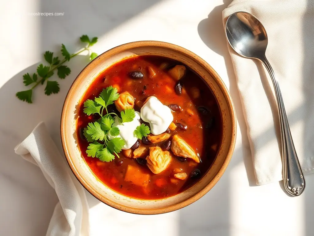 Delicious Slow Cooker Chicken & Black Bean Soup overhead