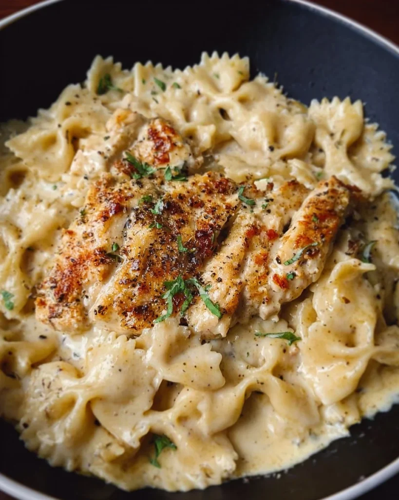 Delicious Chicken Garlic Parmesan Pasta served in a bowl