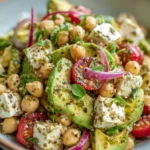 Colorful Chickpea Feta Avocado Salad with fresh ingredients and vibrant colors.