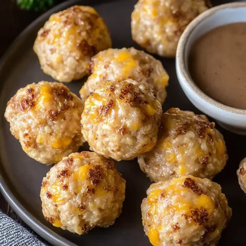 A close-up of crispy golden cheese balls on a serving plate.