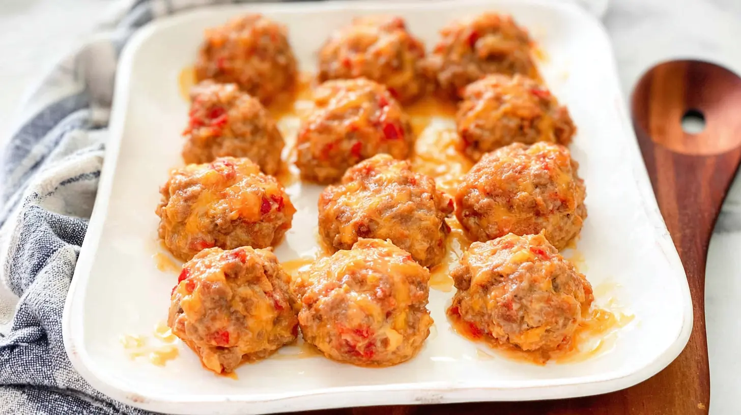 Delicious Rotel cream cheese sausage balls arranged for serving