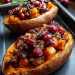 Cranberry apple twice-baked sweet potatoes topped with nuts