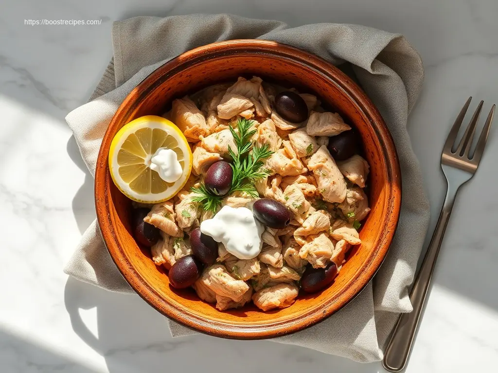 Delicious Mediterranean Crockpot Chicken flatlay with lemon