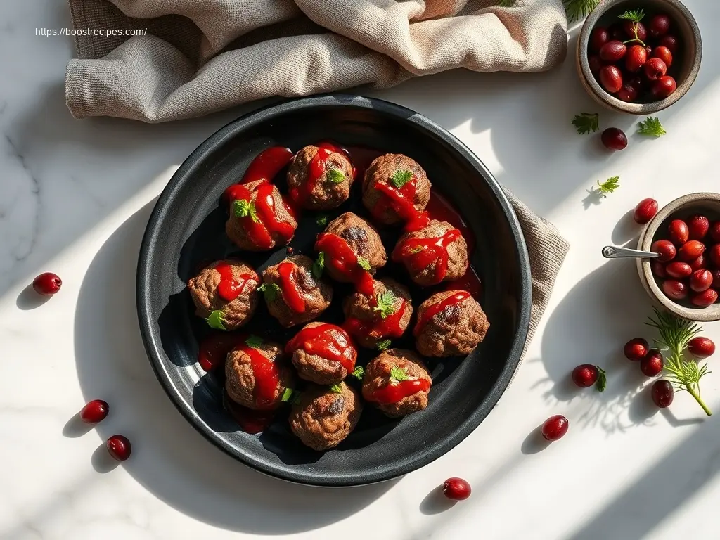 Spooky Monster Meatballs on a dark plate