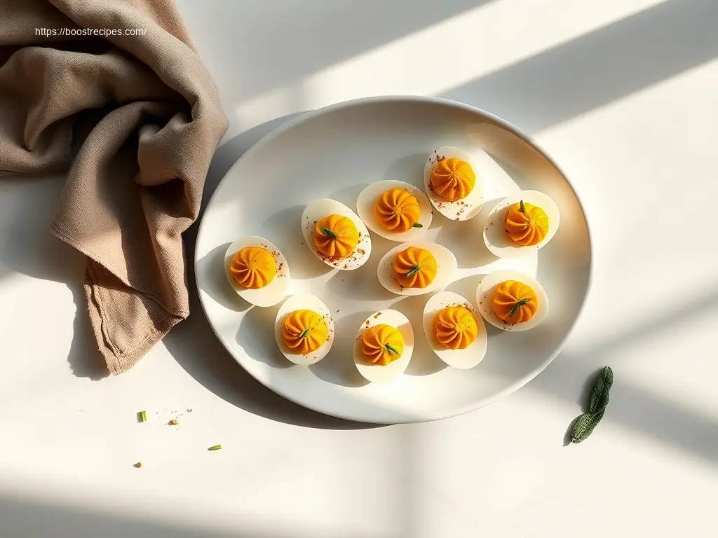Delicious Pumpkin Deviled Eggs appetizer