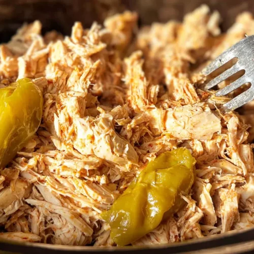 Cooked Easy Mississippi Chicken in a slow cooker, rich with gravy.
