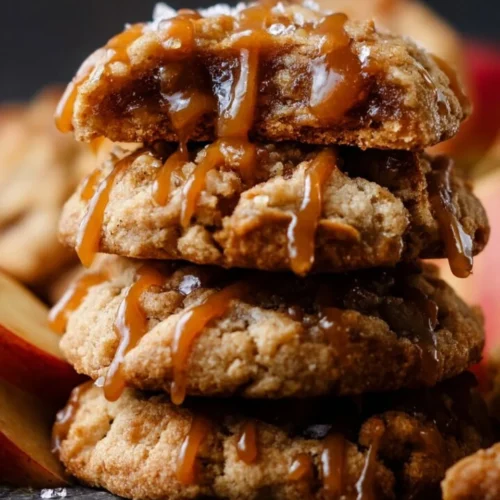 Salted caramel apple pie cookies on a cooling rack
