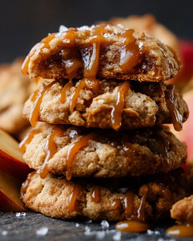 Salted caramel apple pie cookies on a cooling rack
