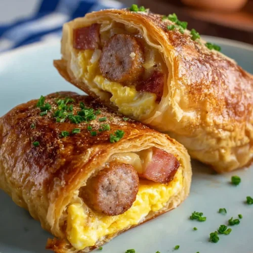 Sausage egg breakfast roll-ups on a plate, ready to enjoy for breakfast