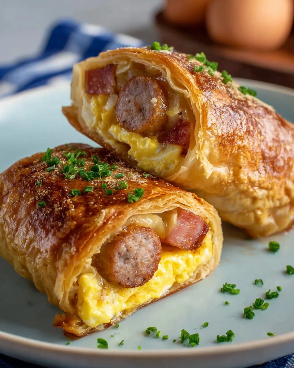 Sausage egg breakfast roll-ups on a plate, ready to enjoy for breakfast