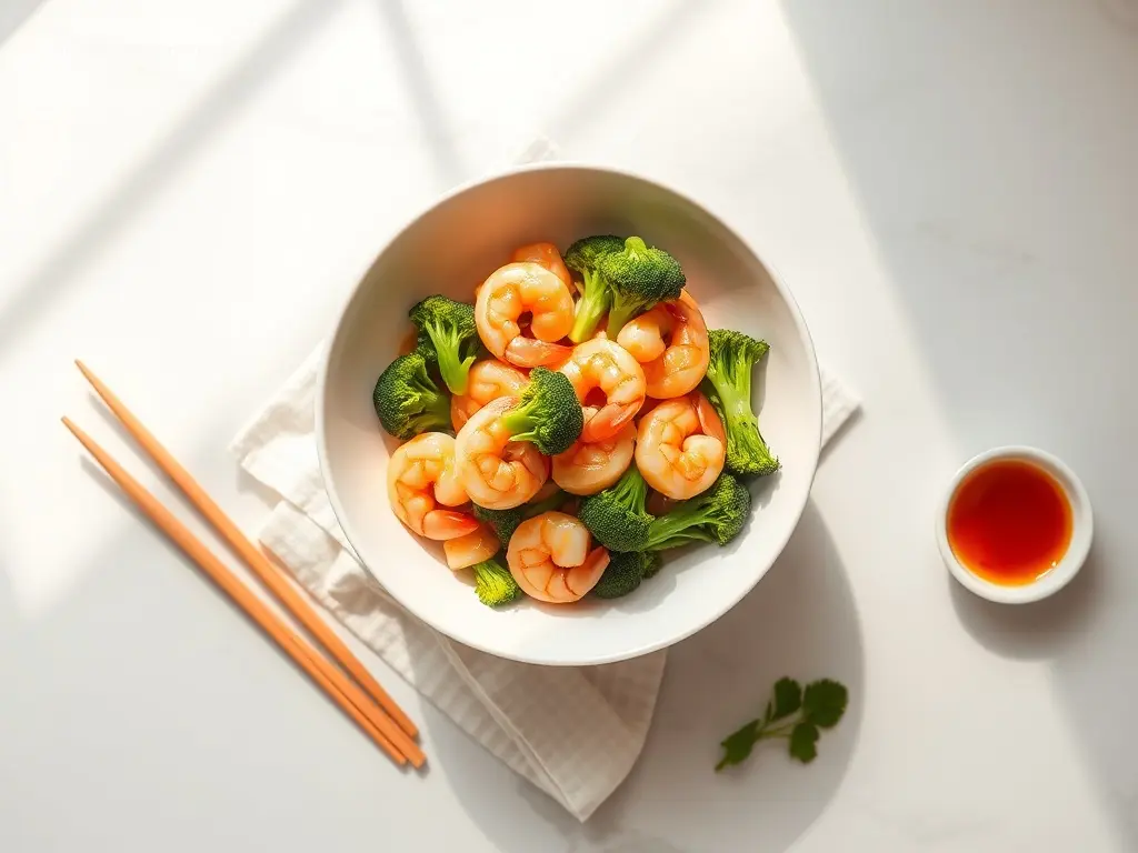 Delicious shrimp and broccoli stir fry with light sauce